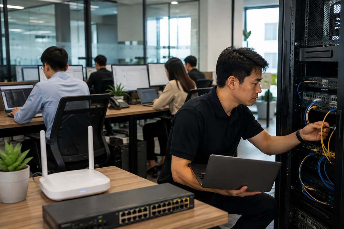 Minh họa hoạt động dịch vụ IT của Vietify — hỗ trợ hệ thống, thiết bị và người dùng doanh nghiệp